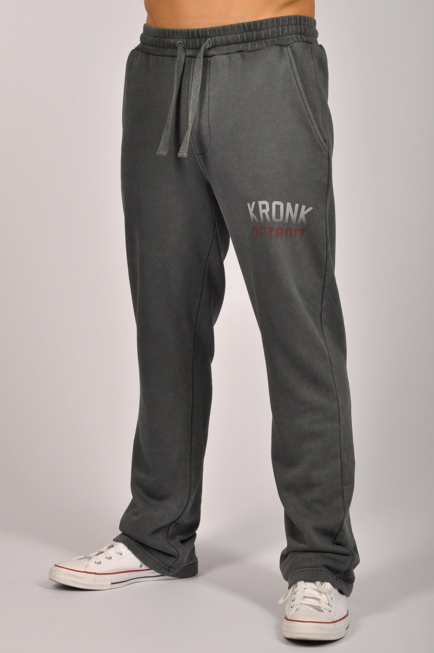 KRONK Faded Iconic Detroit Vintage wash Straight Leg Joggers Loose Fit Charcoal