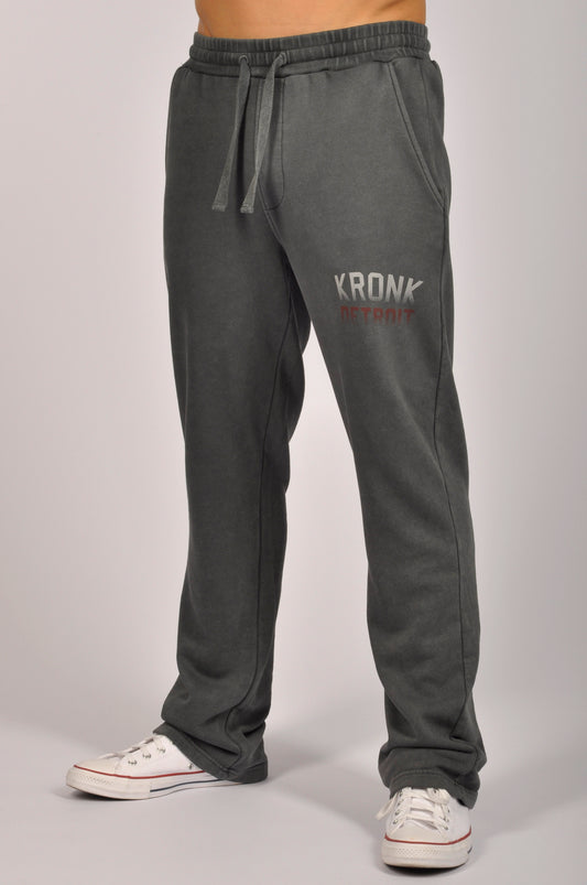 KRONK Faded Iconic Detroit Vintage wash Straight Leg Joggers Loose Fit Charcoal