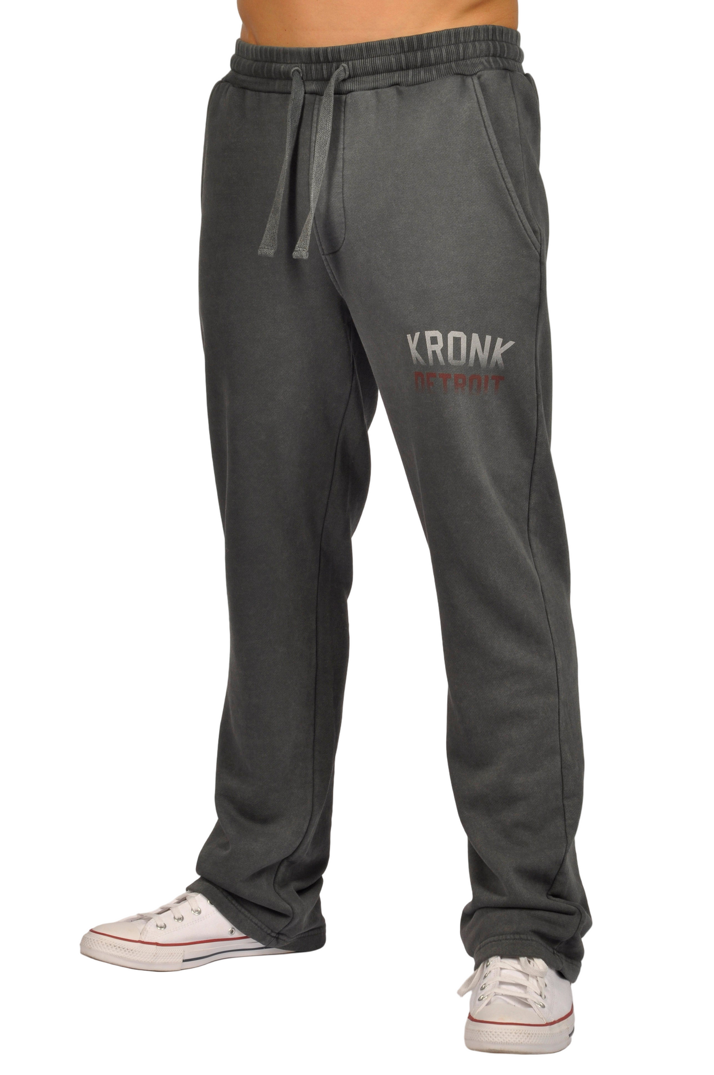 KRONK Faded Iconic Detroit Vintage wash Straight Leg Joggers Loose Fit Charcoal