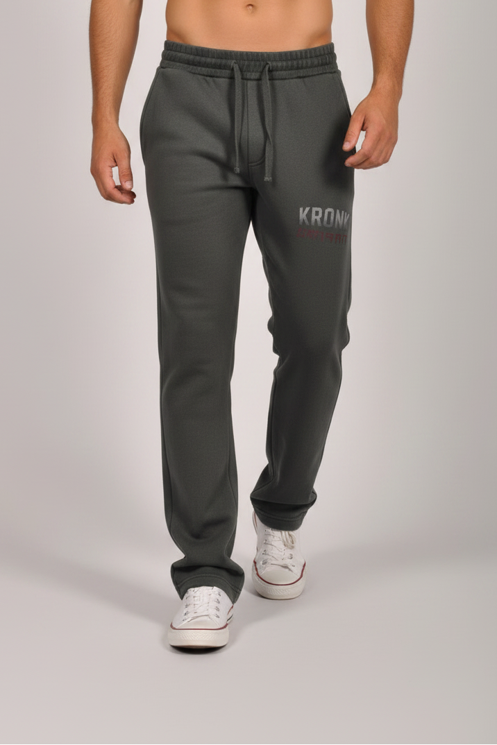 KRONK Faded Iconic Detroit Vintage wash Straight Leg Joggers Loose Fit Charcoal
