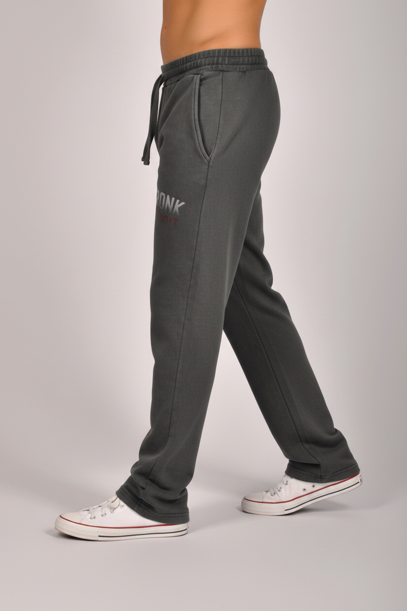 KRONK Faded Iconic Detroit Vintage wash Straight Leg Joggers Loose Fit Charcoal