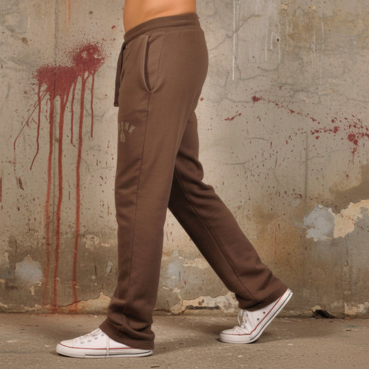 KRONK Faded Gloves Vintage wash Straight Leg Joggers Loose Fit Dark Brown