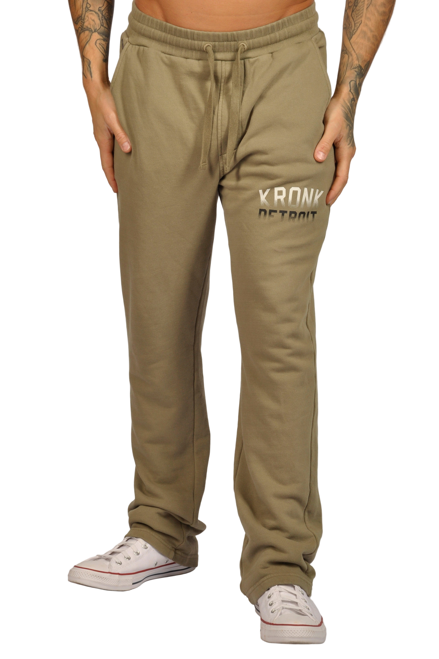 KRONK Faded Iconic Detroit Vintage wash Straight Leg Joggers Loose Fit Khaki