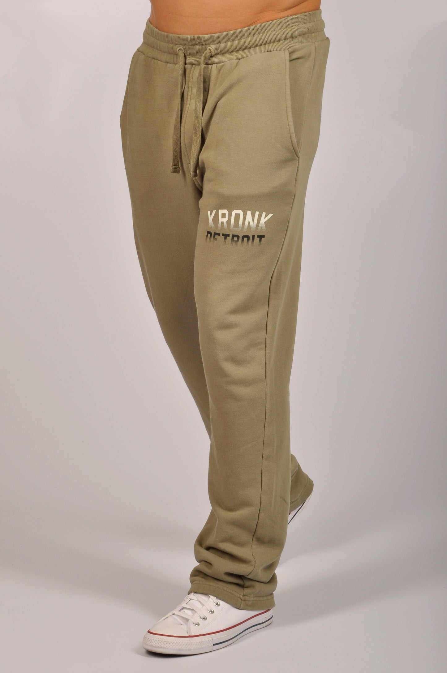 KRONK Faded Iconic Detroit Vintage wash Straight Leg Joggers Loose Fit Khaki