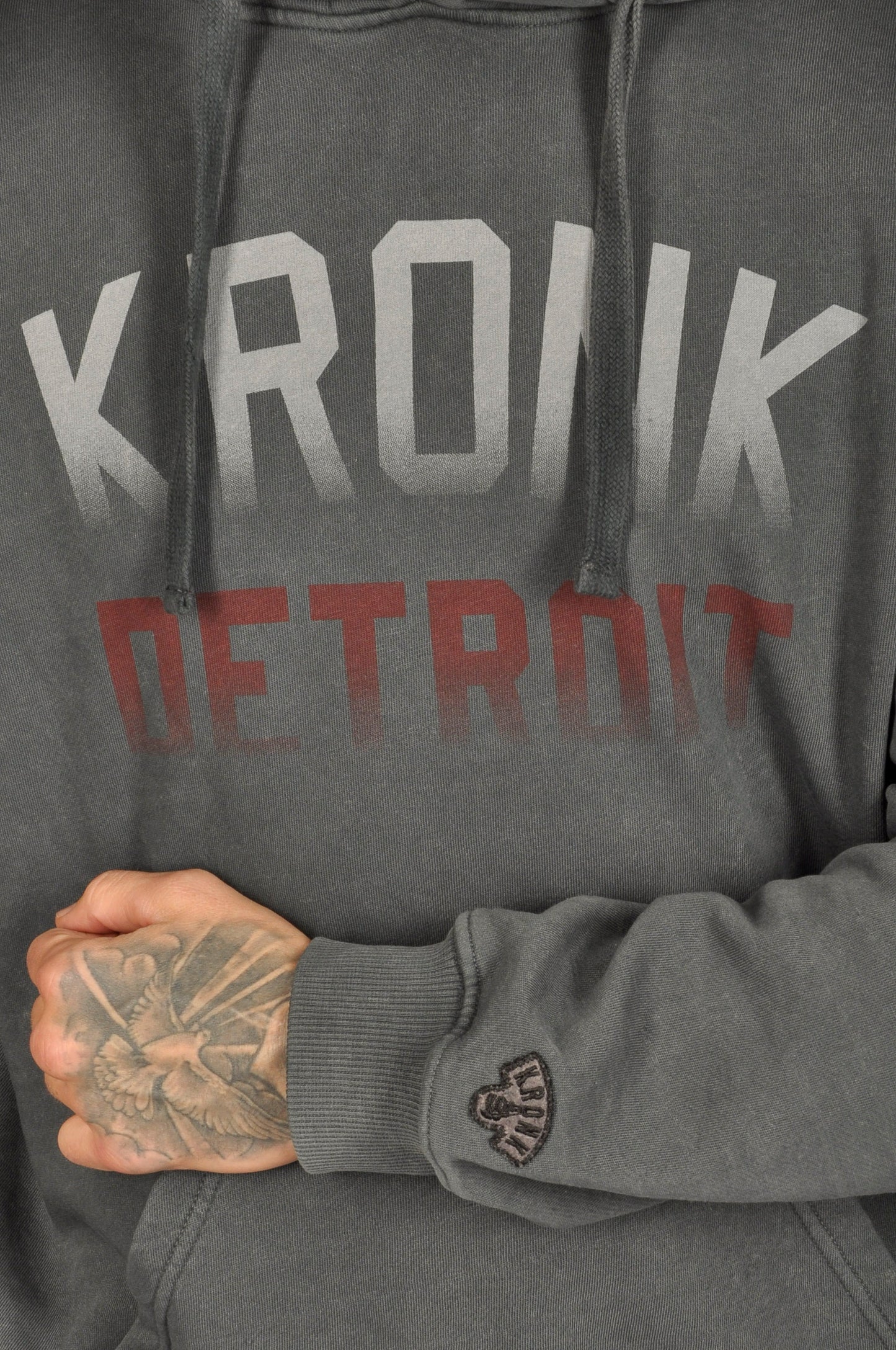 KRONK Faded Iconic Detroit Vintage Wash Hoodie Loose Fit Charcoal