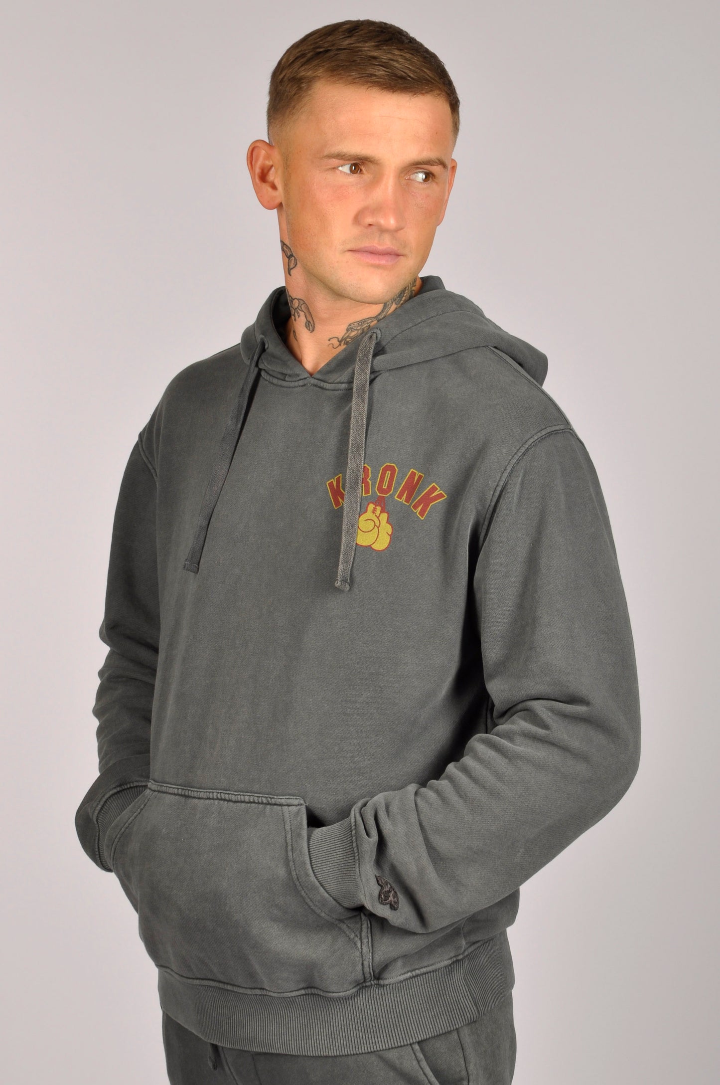 KRONK Chavez Training Camp Vintage Wash Hoodie Loose Fit Charcoal