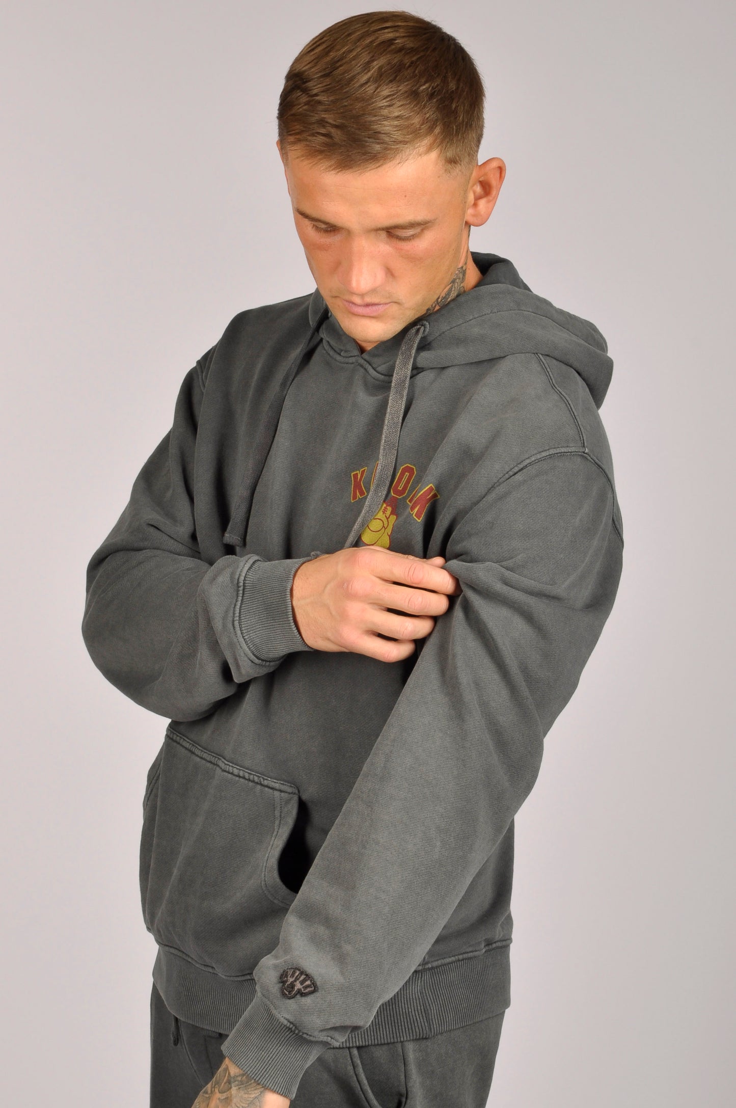 KRONK Chavez Training Camp Vintage Wash Hoodie Loose Fit Charcoal