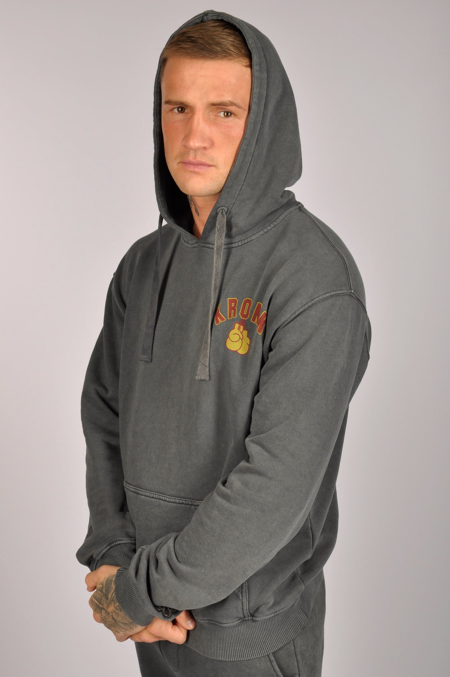 KRONK Chavez Training Camp Vintage Wash Hoodie Loose Fit Charcoal