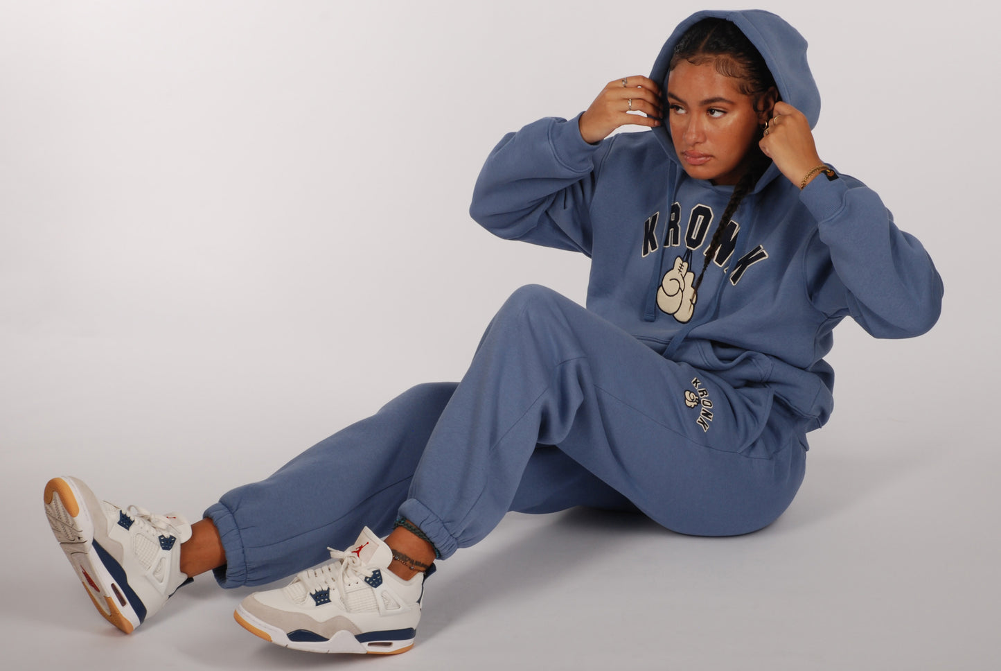 KRONKWOMEN Gloves Applique Hoodie Loose Fit Steel Blue