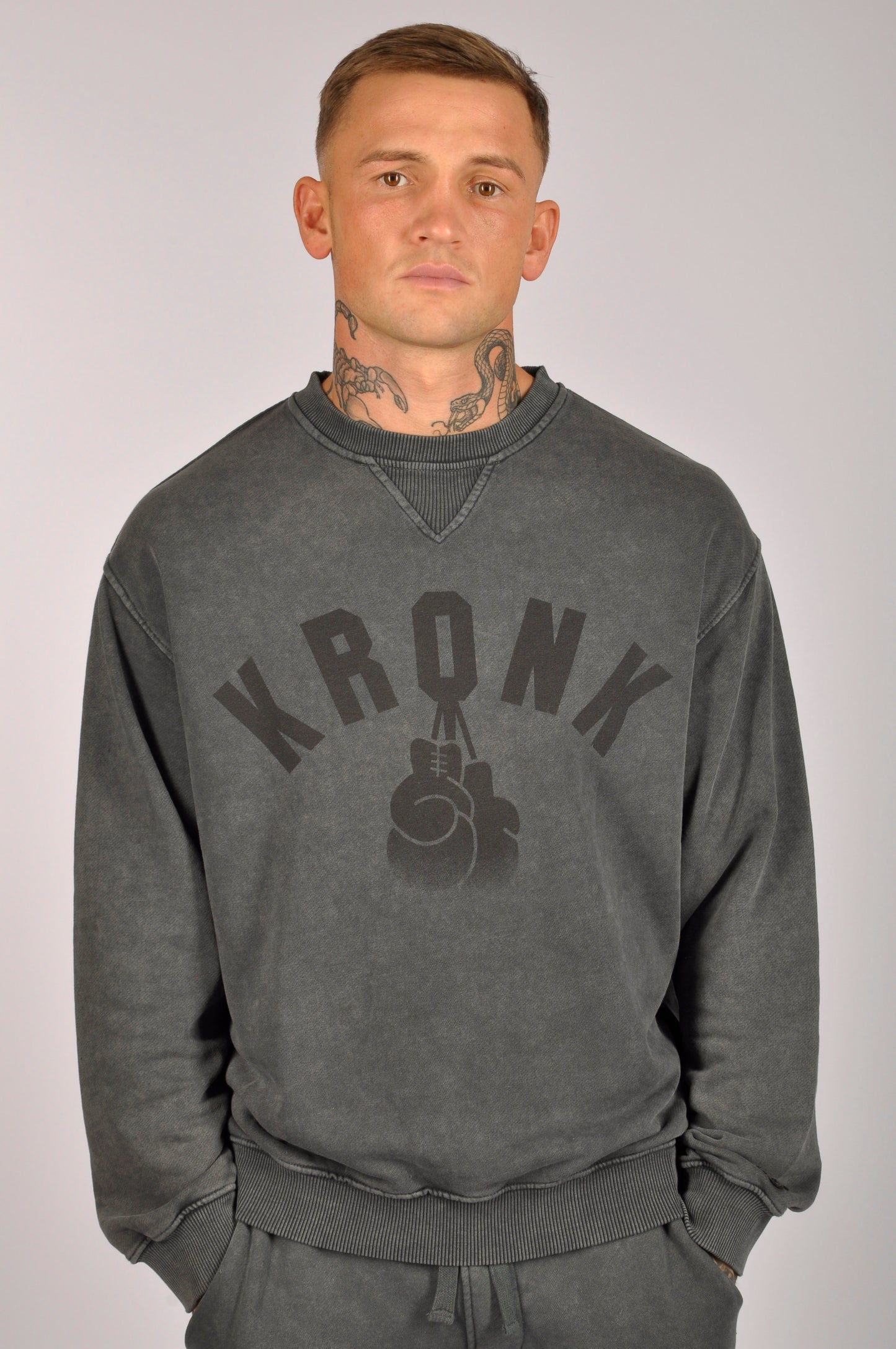 KRONK Faded Gloves Vintage Wash Sweatshirt Loose Fit Charcoal
