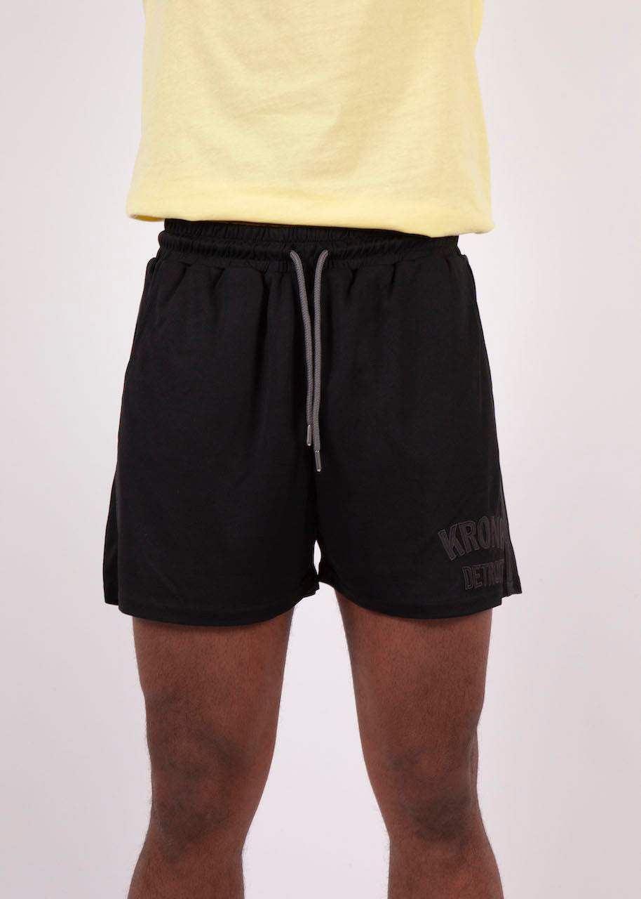KRONK Single Stripe Detroit Applique Lined Shorts Black