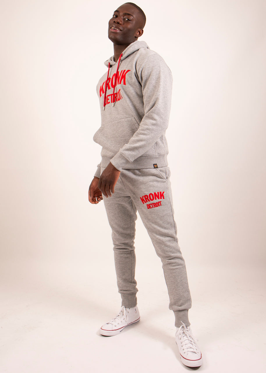 Grey and red joggers new arrivals