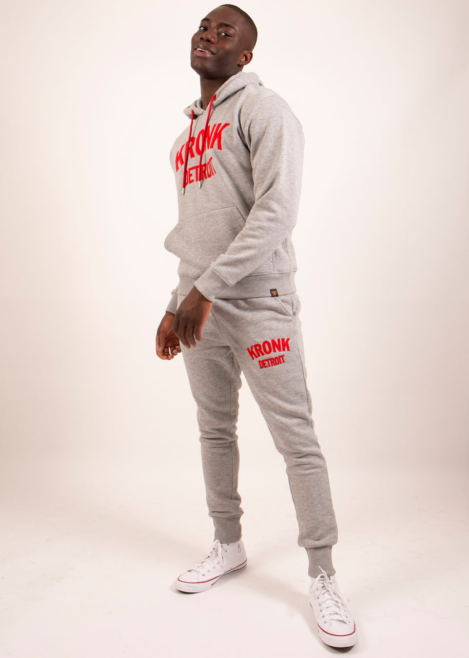 Kronk Detroit Joggers Regular Fit Sports Grey with Red Applique logo