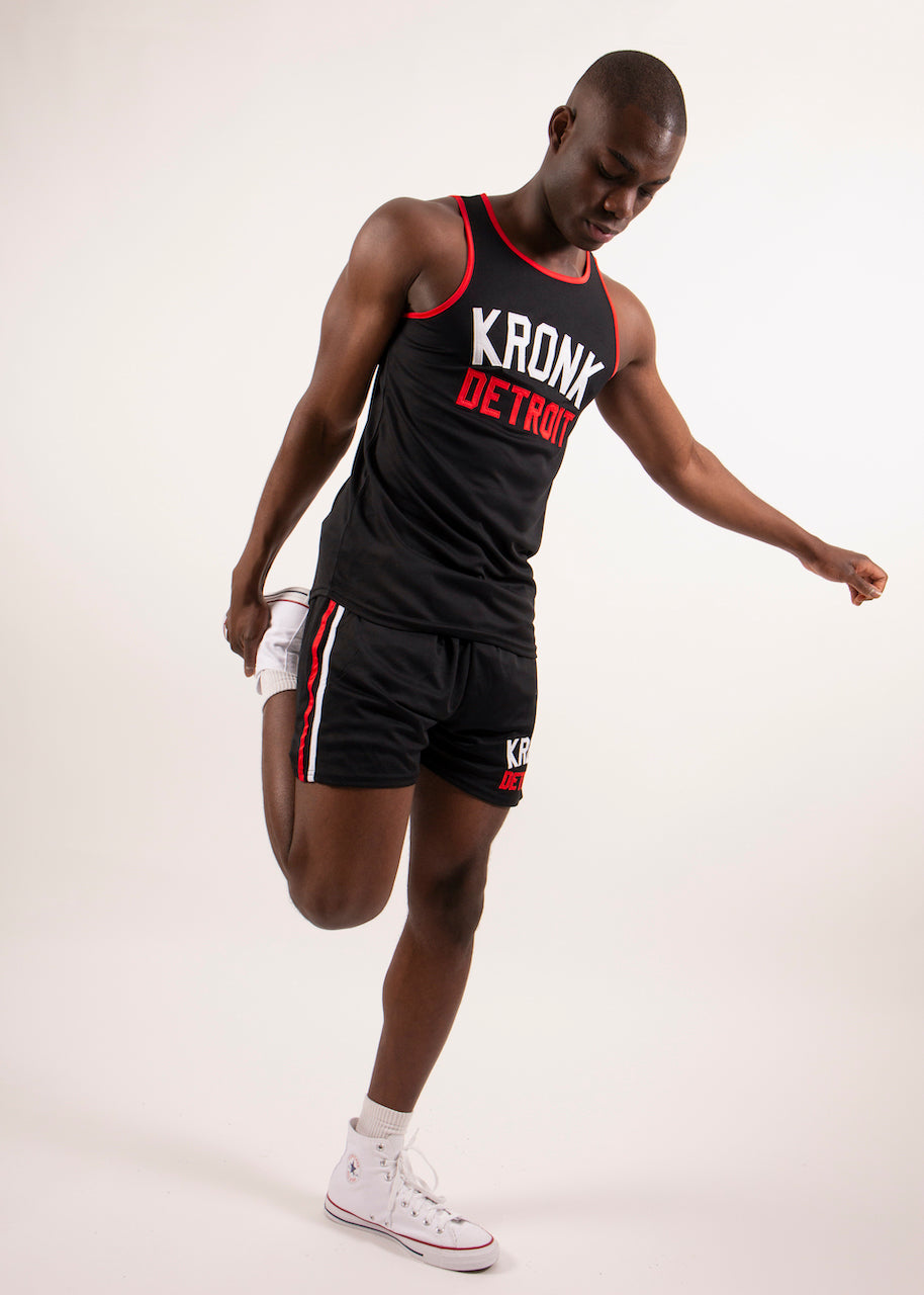 KRONK Iconic Detroit Applique Training Gym Vest Black with red & white logo
