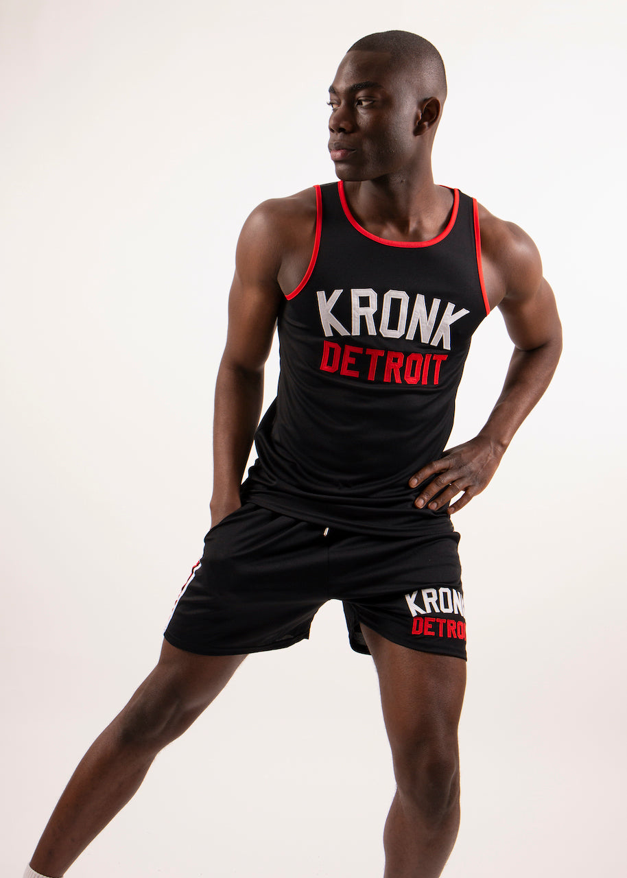 KRONK Iconic Detroit Applique Lined Shorts Black & White/Red