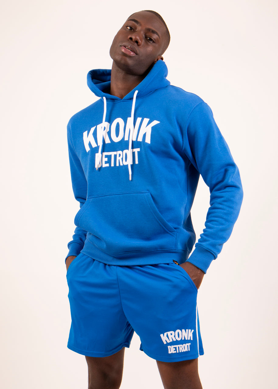 KRONK Single Stripe Detroit Applique Lined Shorts Royal Blue