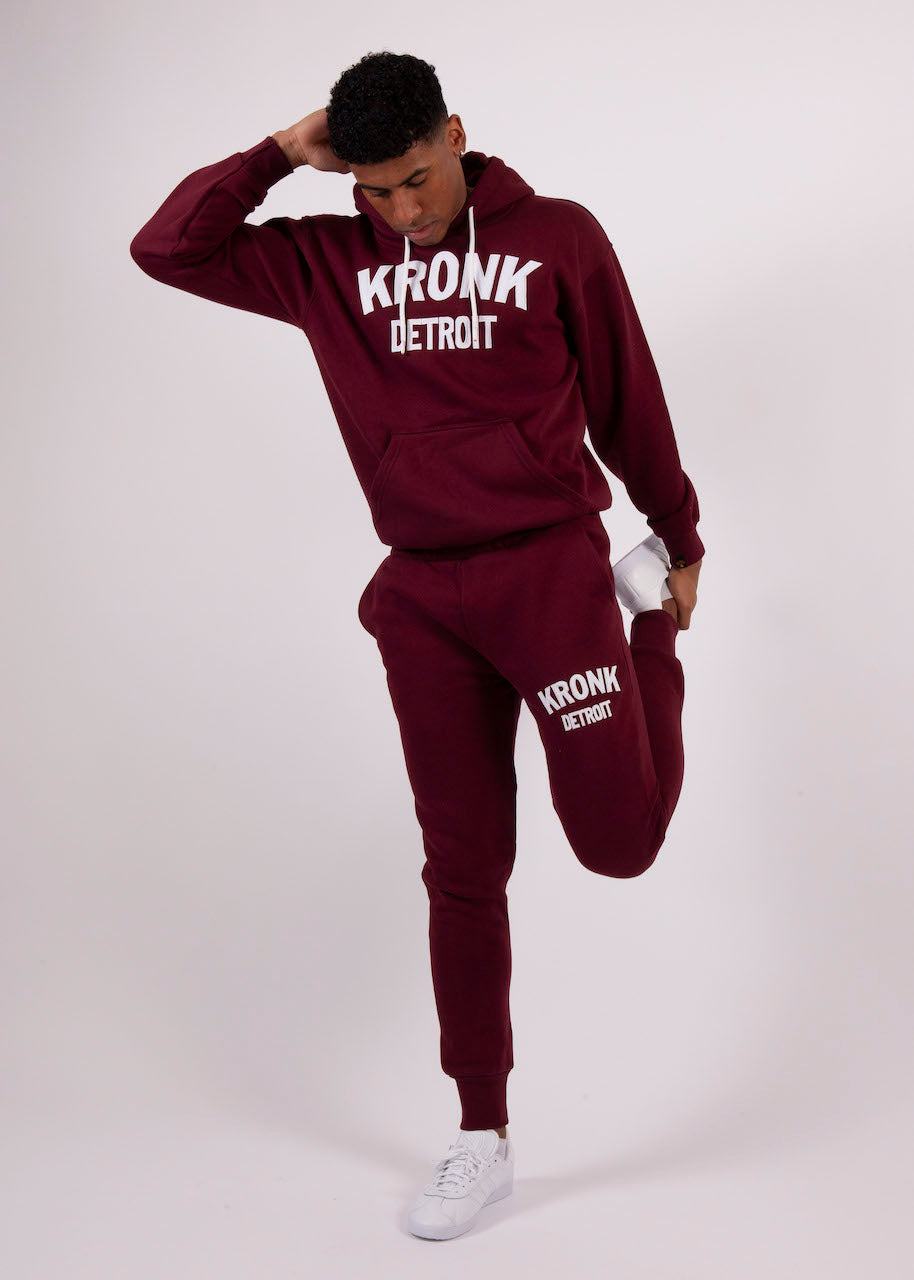 Kronk Detroit Joggers Regular Fit Maroon with White Applique logo