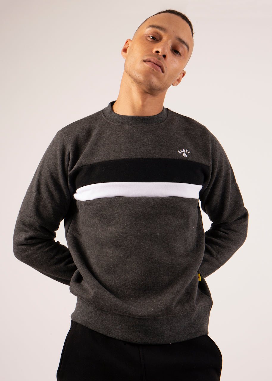 KRONK Premium Fleece Dual stripe Sweatshirt Regular fit Charcoal Melange
