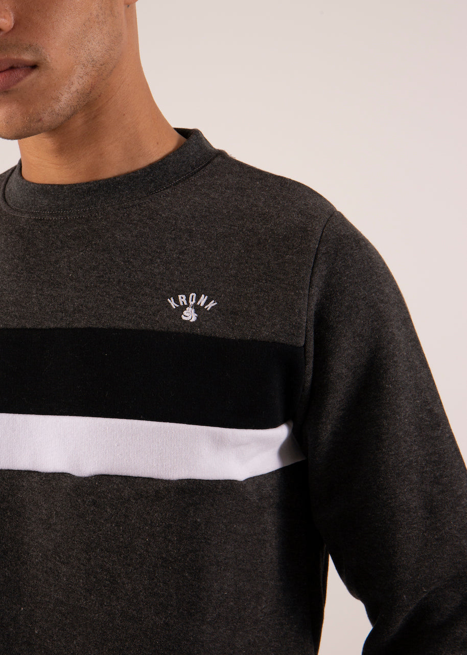 KRONK Premium Fleece Dual stripe Sweatshirt Regular fit Charcoal Melange