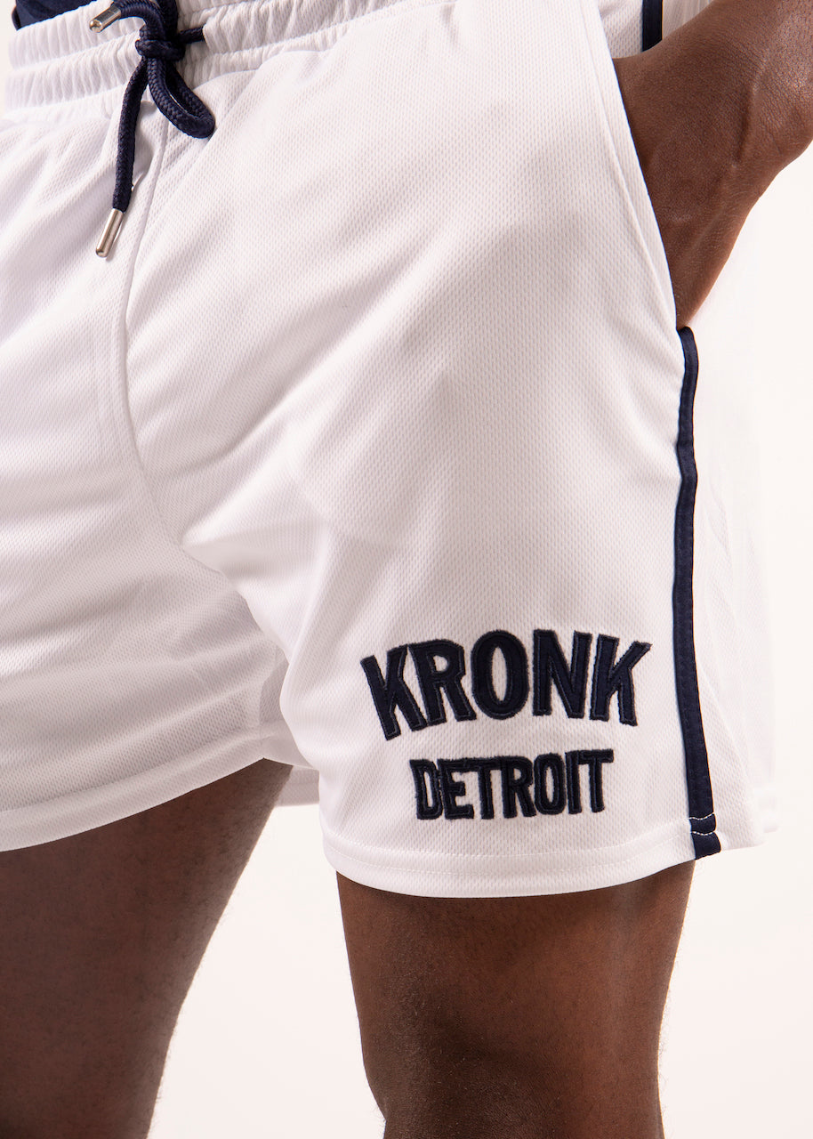 KRONK Single Stripe Detroit Applique Lined Shorts White