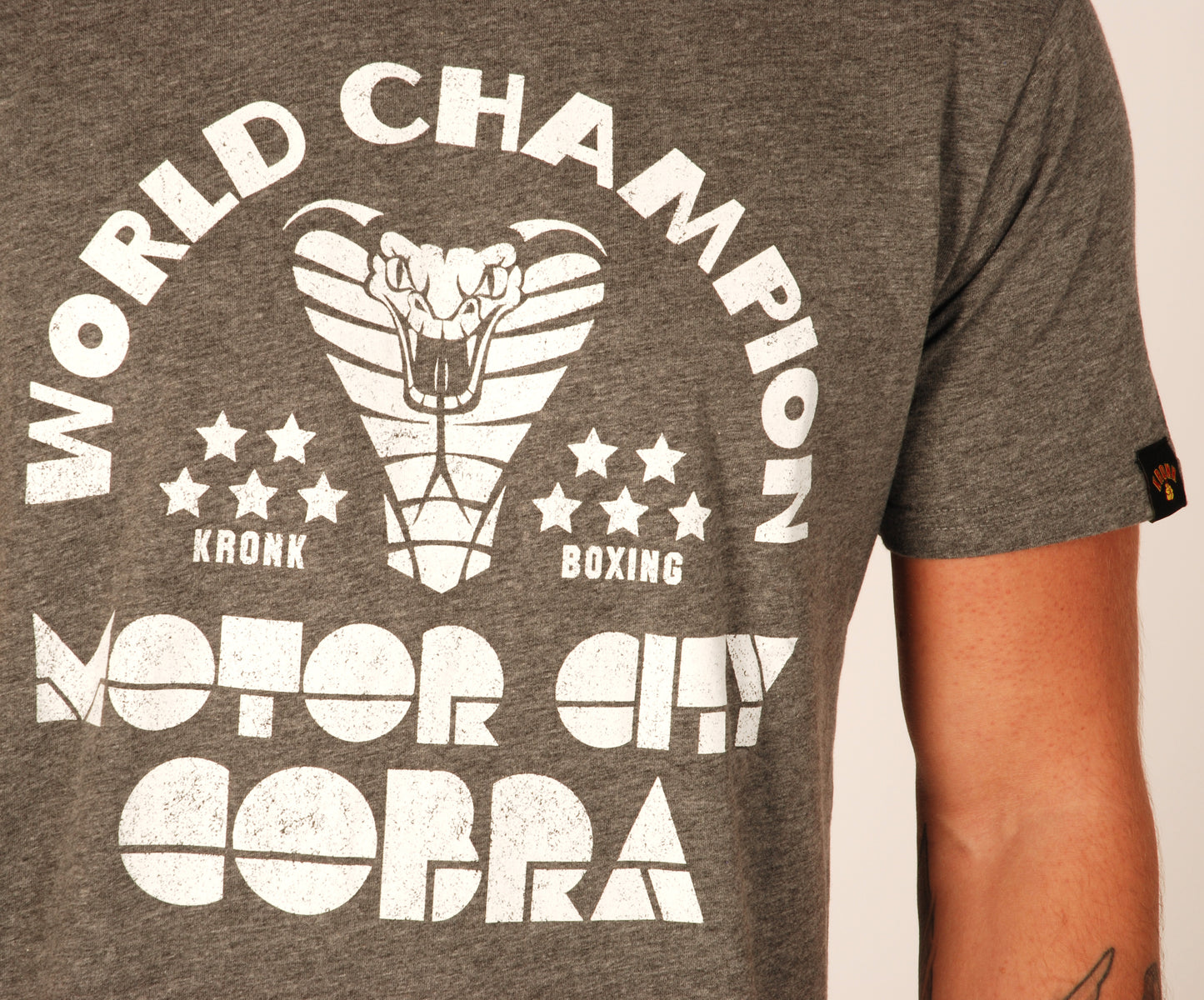 KRONK Thomas Hearns Motor City Cobra Slimfit T Shirt Charcoal Melange