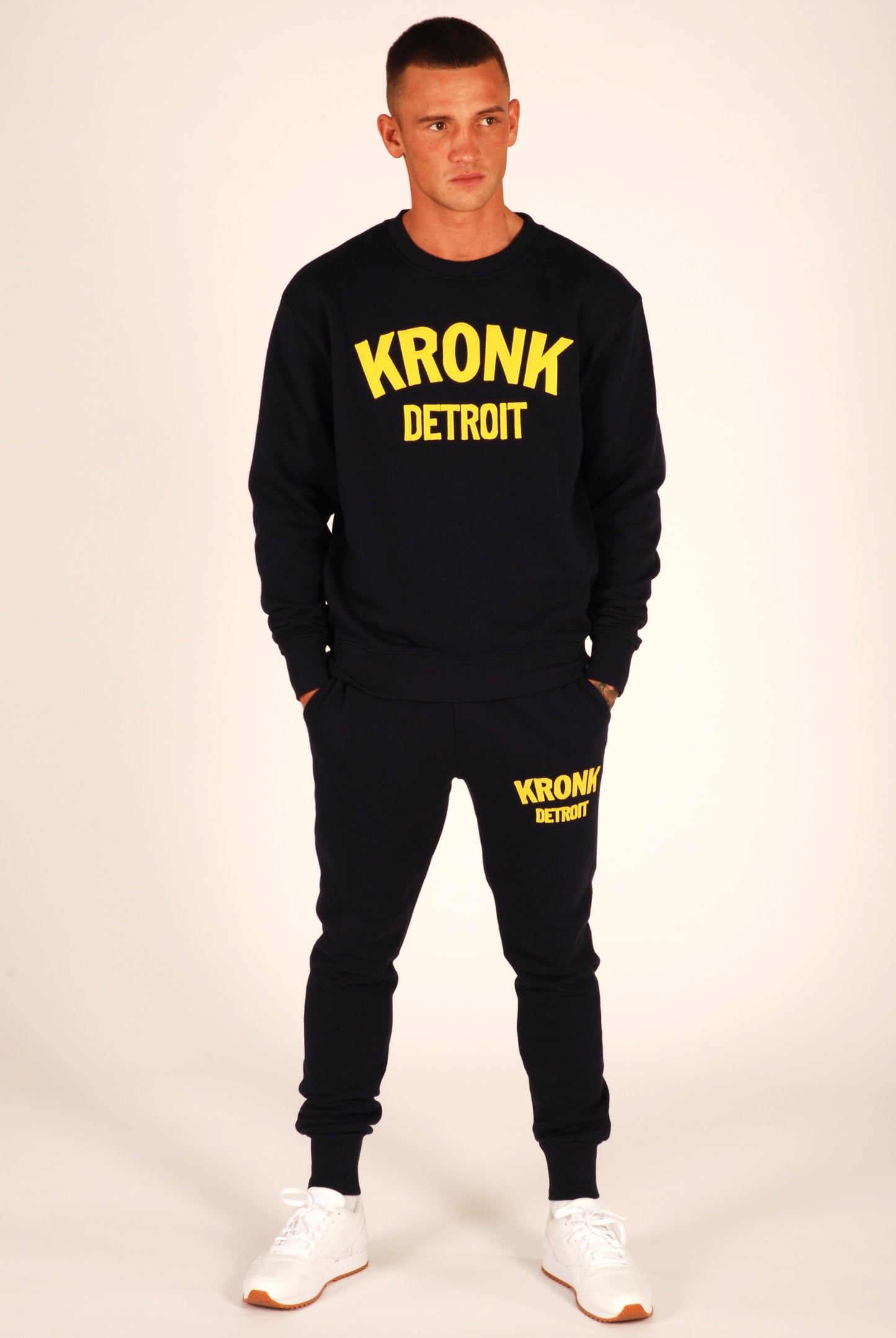 KRONK Detroit Applique Sweatshirt Loose Fit Navy with Yellow Logo