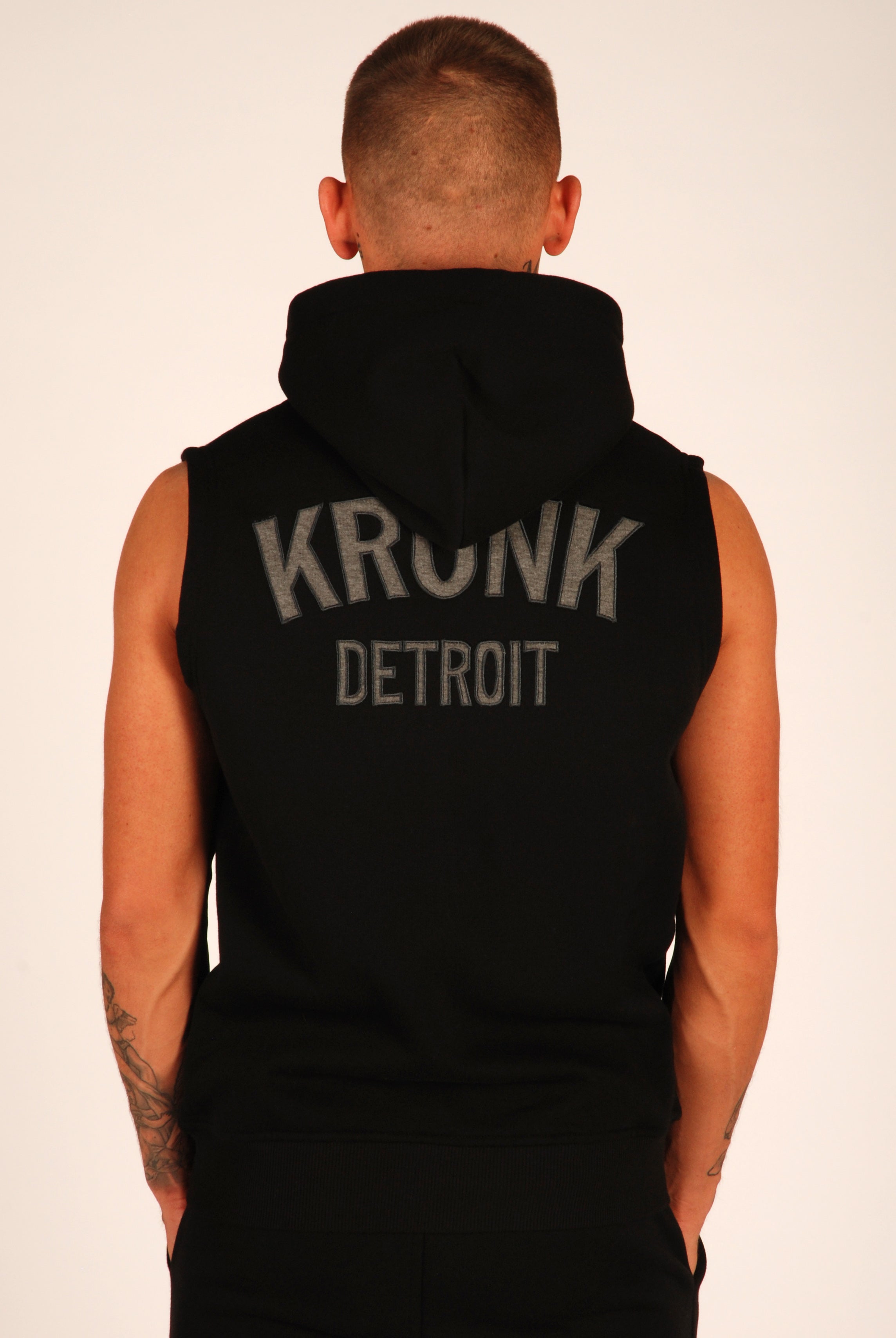 KRONK Detroit Applique Zip through Sleeveless Hoodie Black Kronk Boxing Sportswear