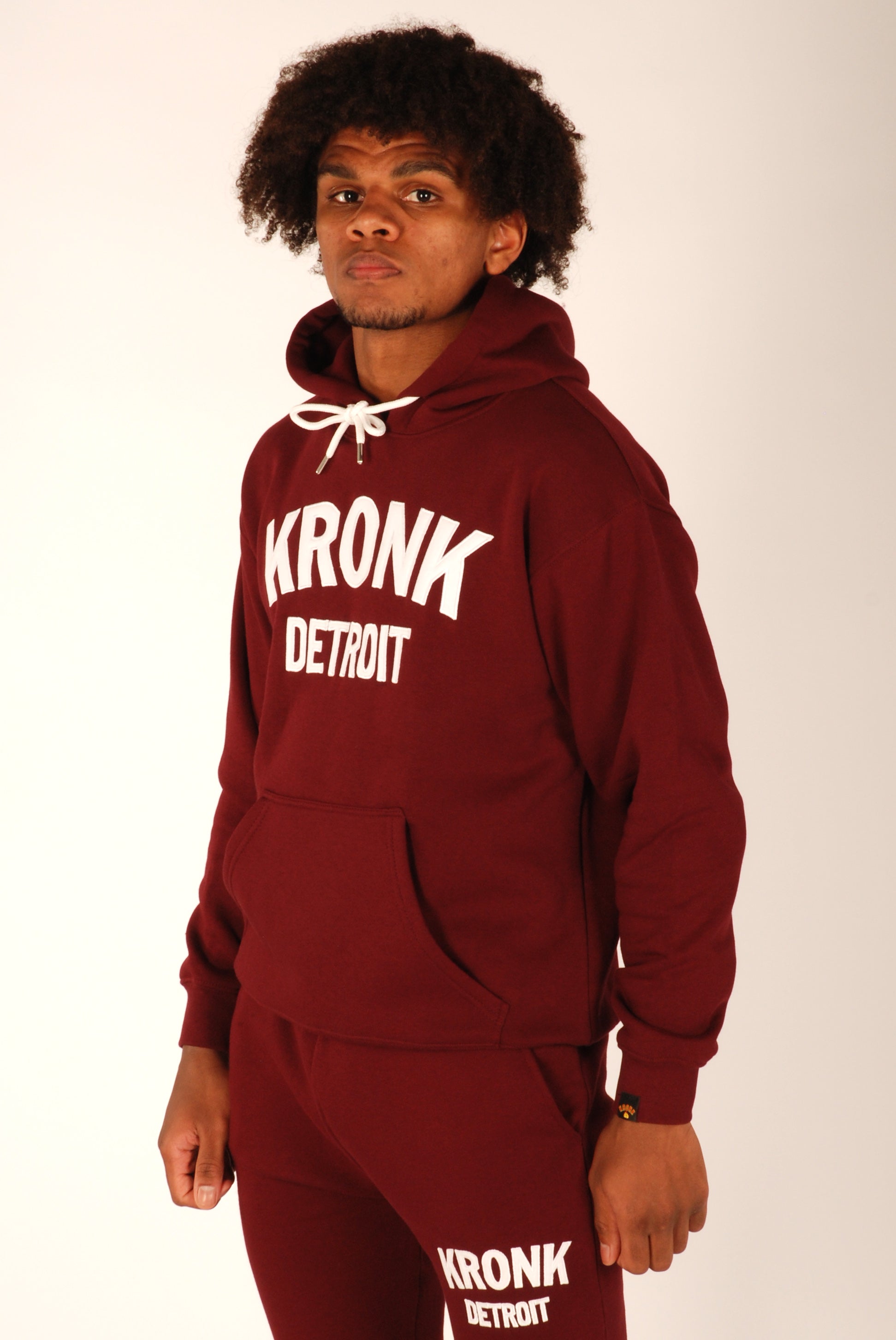 KRONK Detroit Applique Hoodie Regular Fit Maroon With White Logo ...