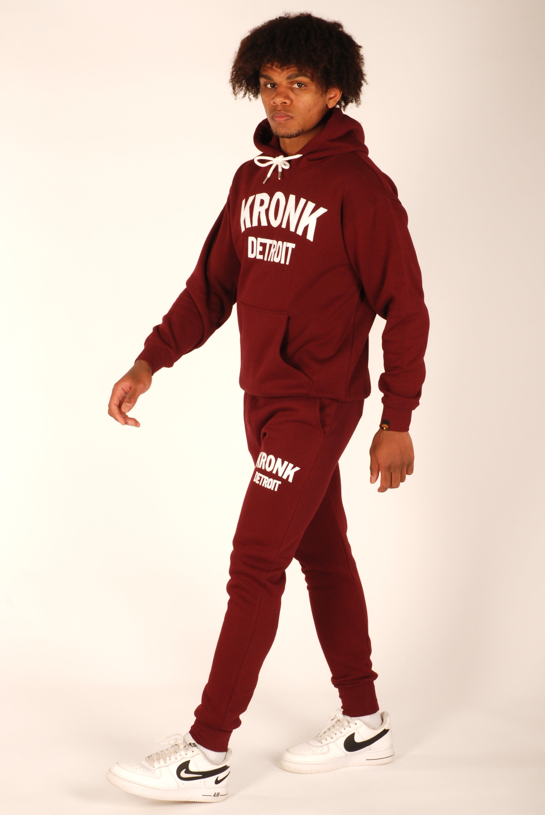 KRONK Detroit Applique Hoodie Regular Fit Maroon With White Logo ...