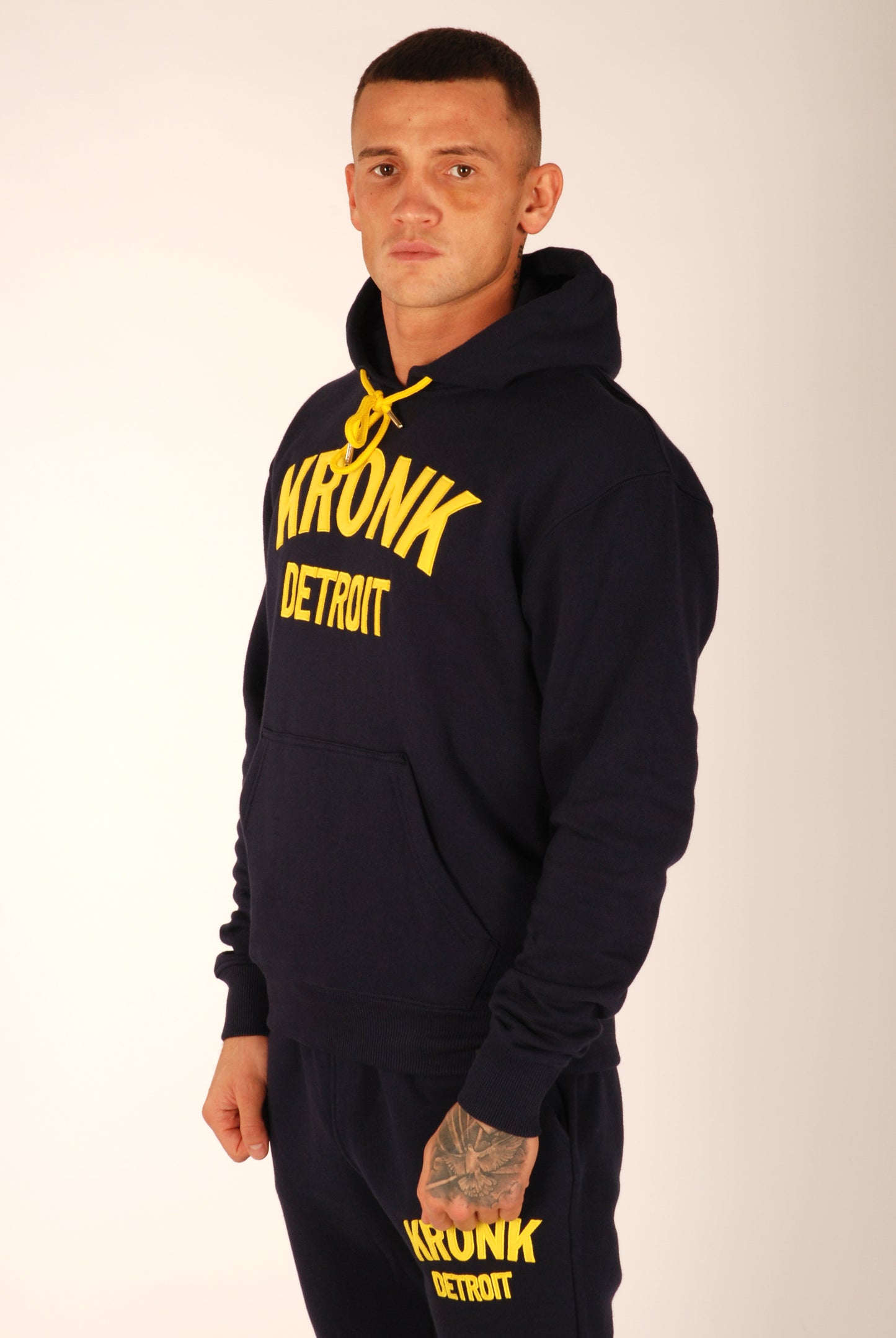 KRONK Detroit Applique Hoodie Regular Fit Navy with Yellow logo