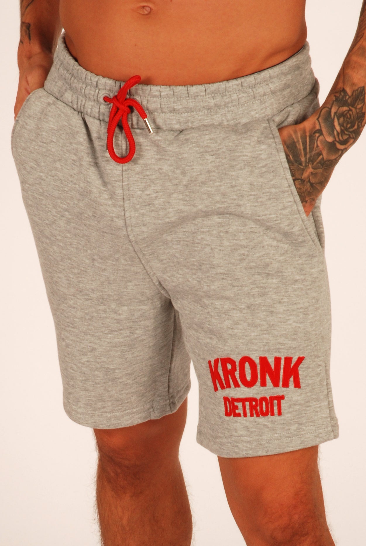KRONK Detroit Jog Shorts Sports Grey with Red Applique logo