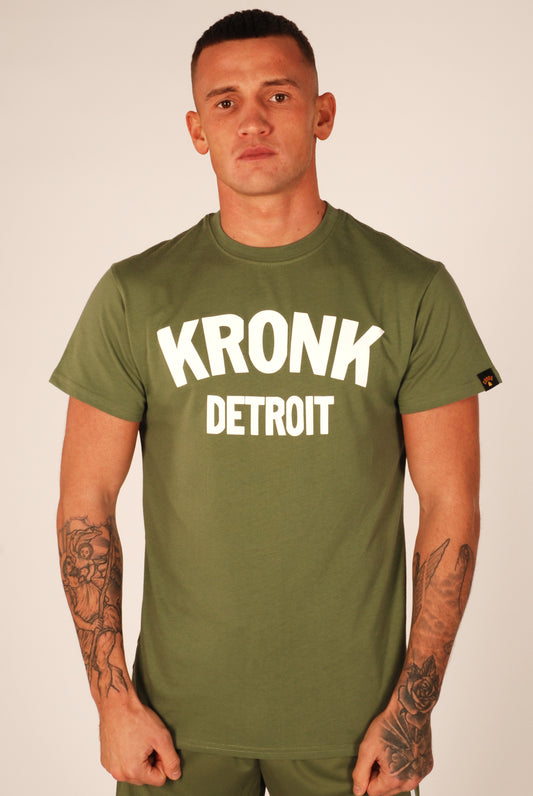 KRONK Detroit T Shirt Military Green with White print