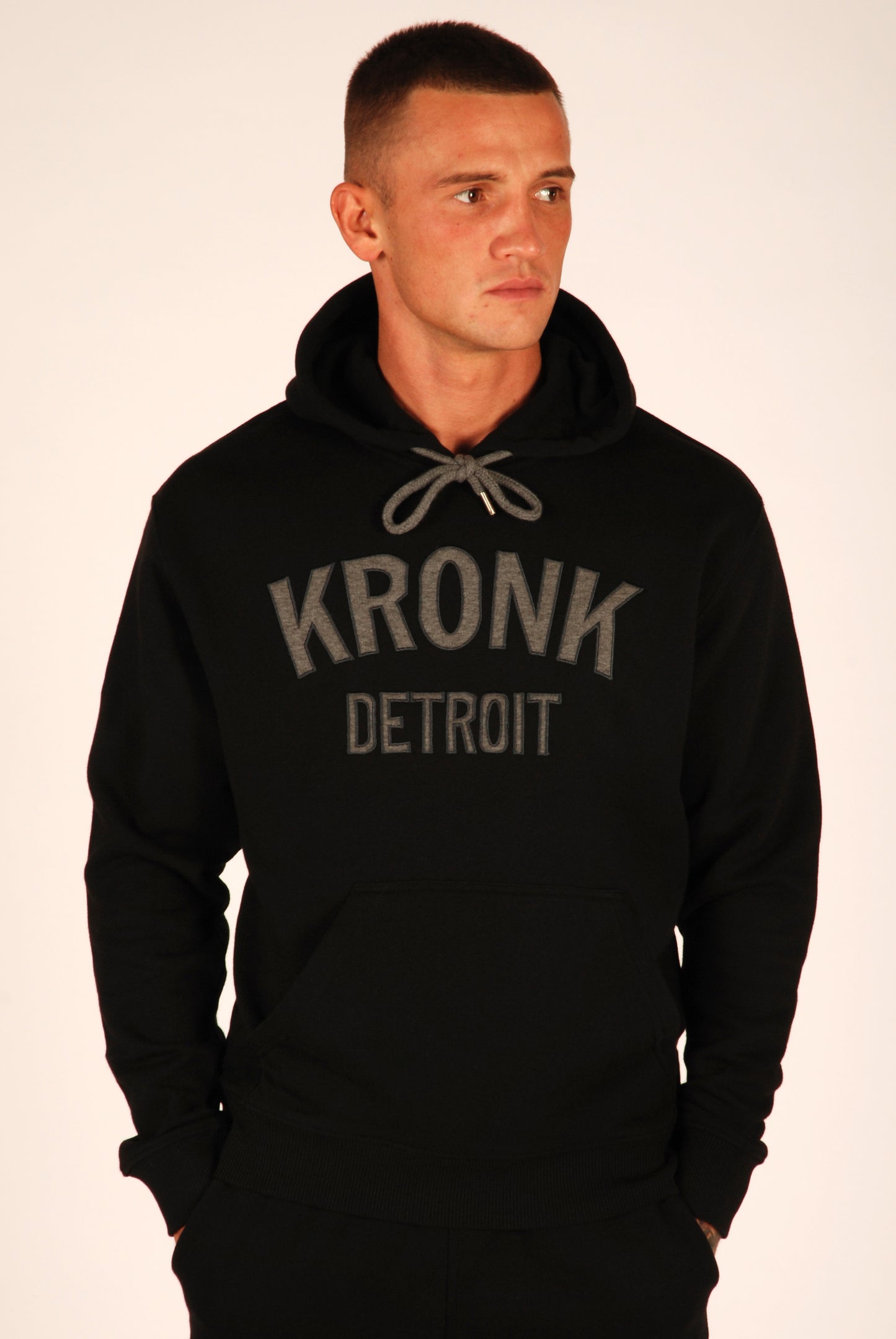 KRONK Detroit Applique Hoodie Regular Fit Black with Charcoal logo