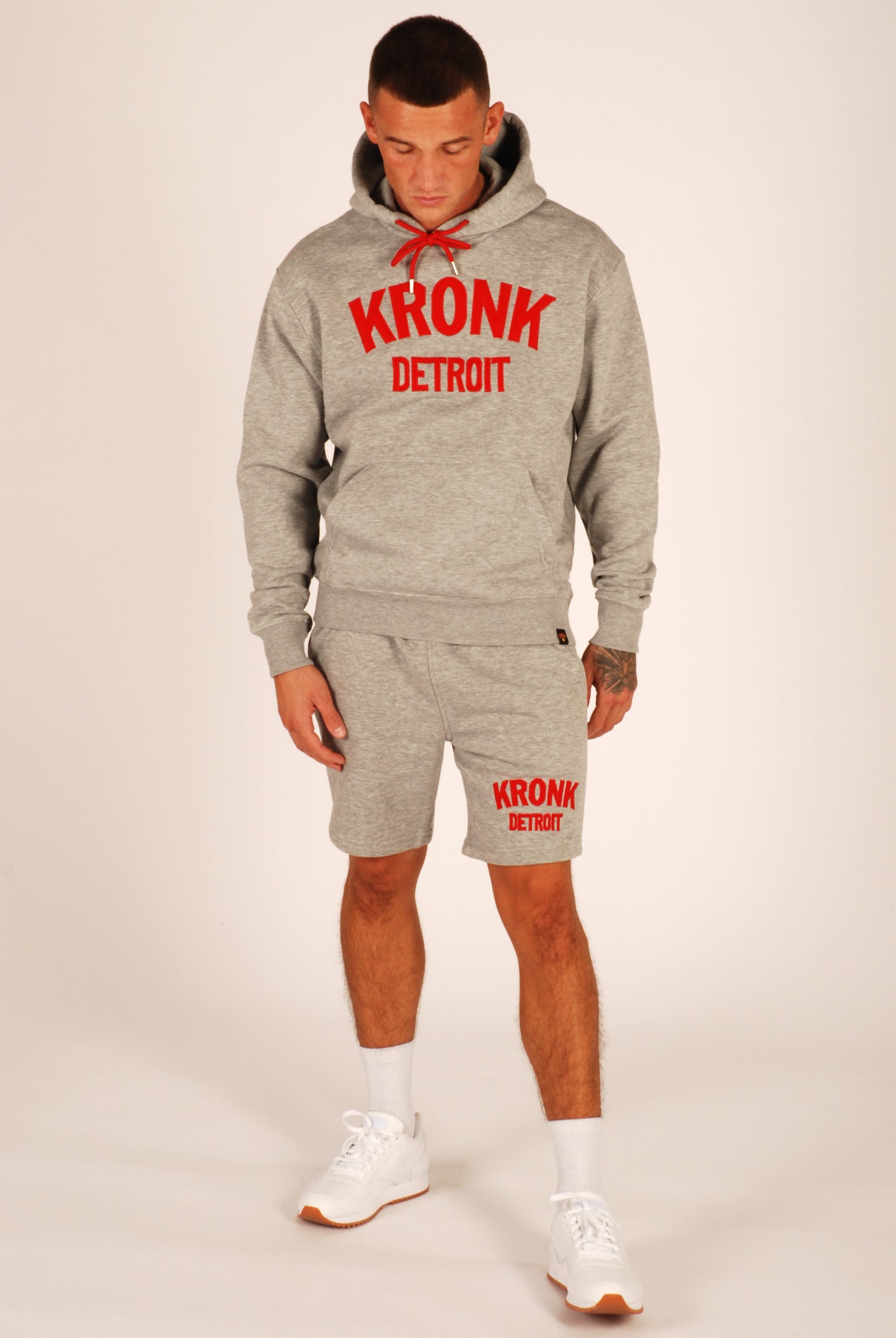 KRONK Detroit Applique Hoodie Regular Fit Sports Grey with Red logo
