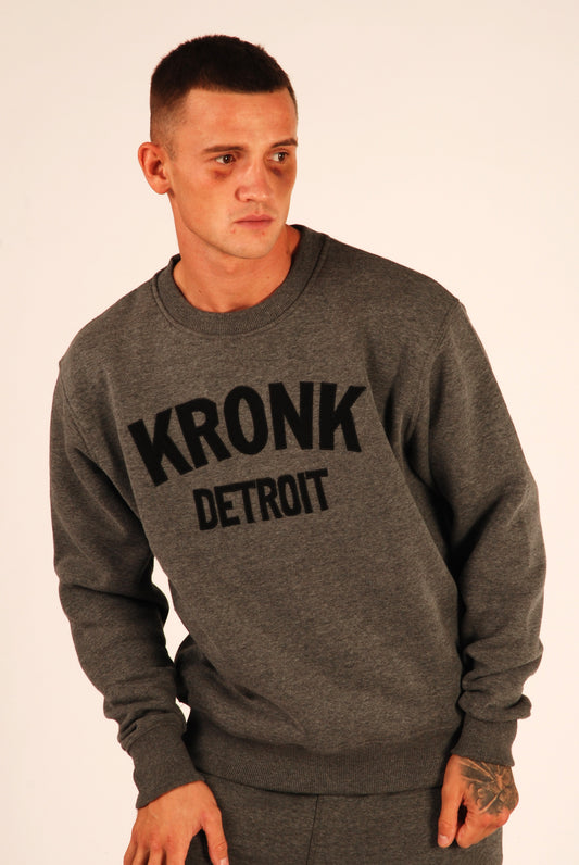 KRONK Detroit Applique Sweatshirt Loose Fit Charcoal with Black Logo