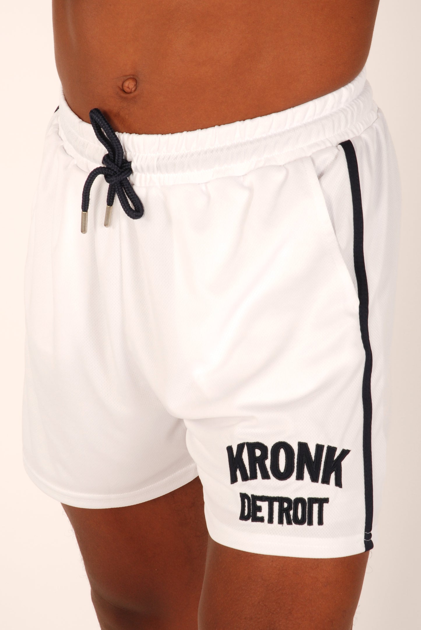 KRONK Single Stripe Detroit Applique Lined Shorts White