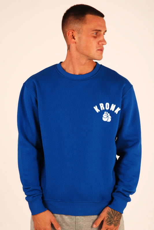 KRONK One Colour Gloves Towelling Applique Logo Sweatshirt Loose Fit Royal Blue