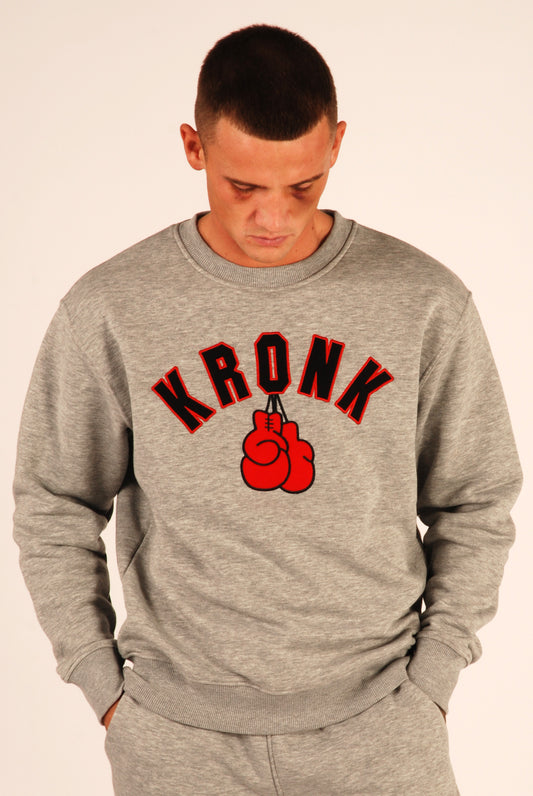 KRONK Gloves Applique Sweatshirt Loose Fit Sports Grey