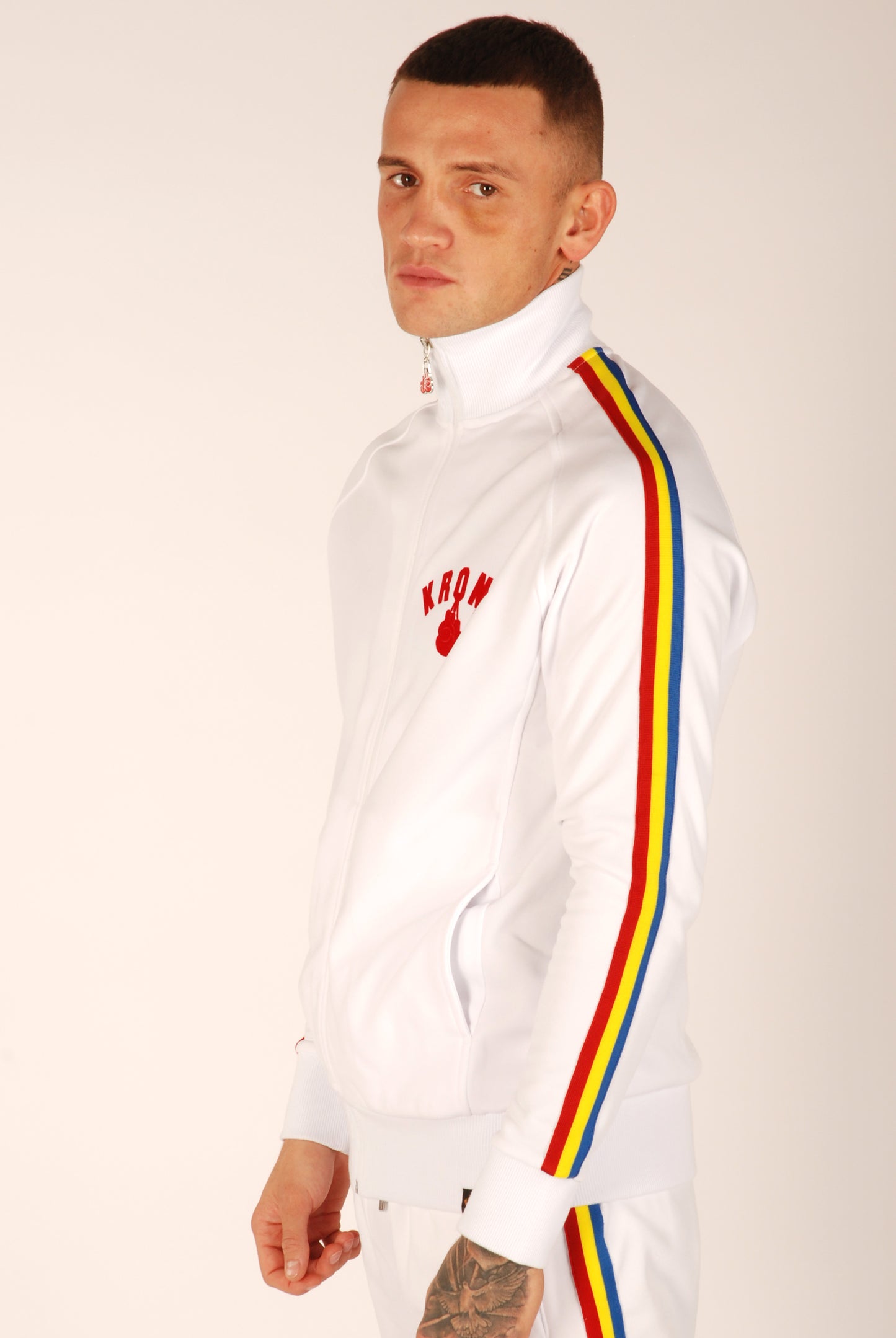 KRONK One Colour Gloves Full Zip Stripe Sleeve Track Top White