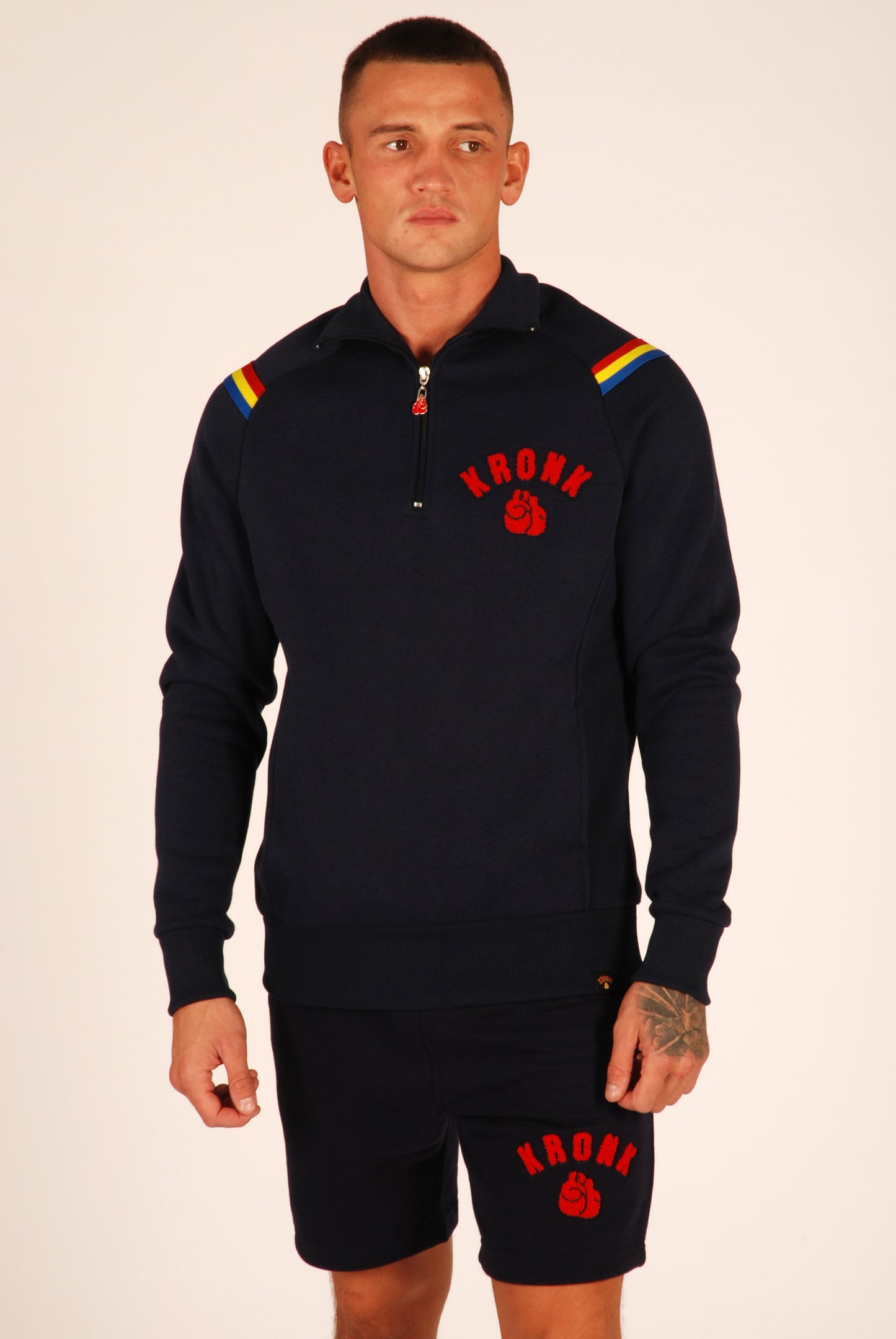 KRONK One Colour Gloves Quarter Zip Track Top Sweatshirt Navy