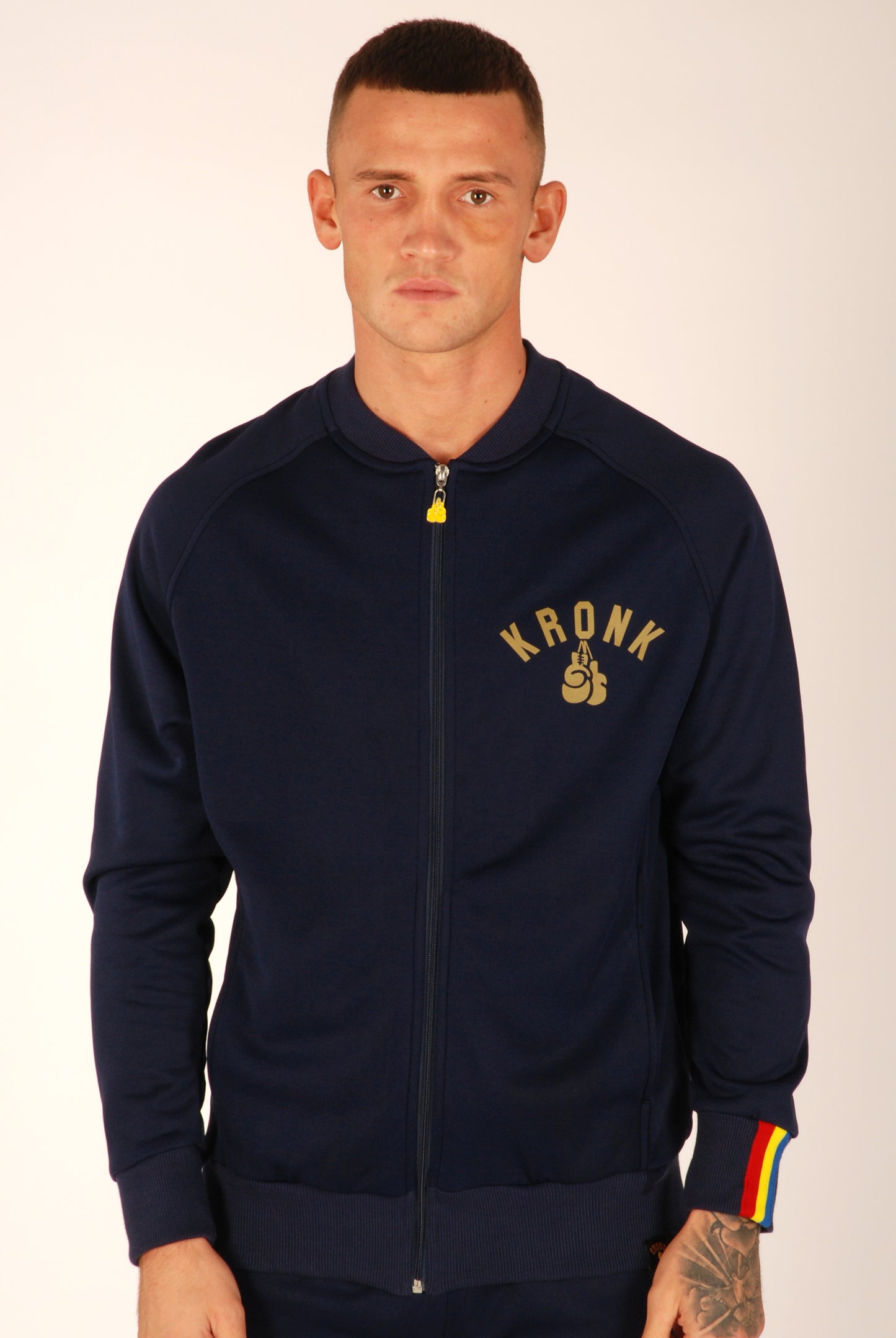 KRONK Gold Logo One Colour Gloves Full Zip Track Top Navy