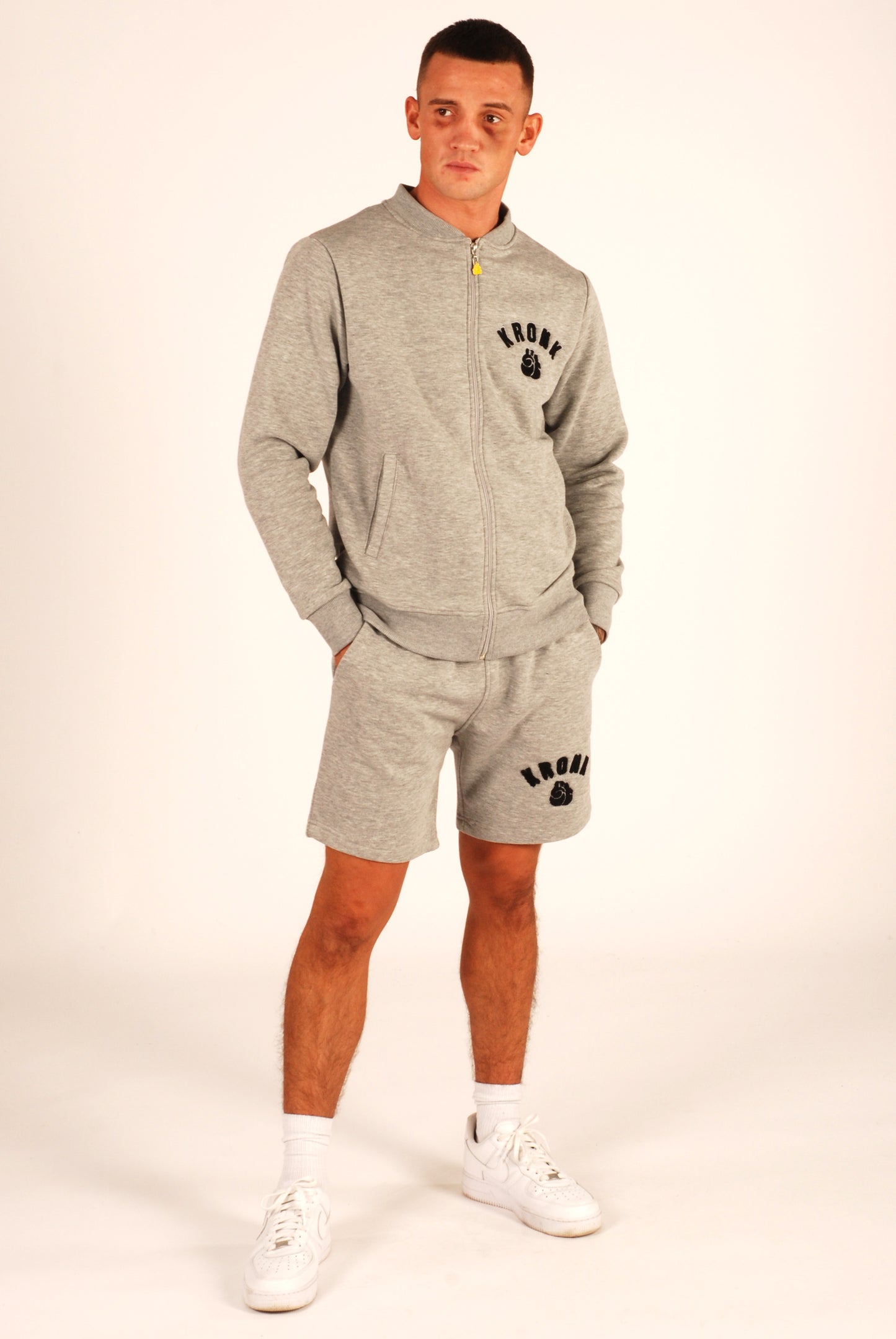 KRONK One Colour Gloves Jog Shorts Towelling Applique Logo Sports Grey