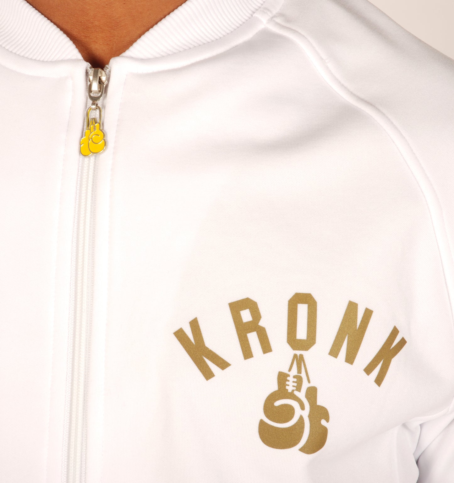 KRONK Gold Logo One Colour Gloves Full Zip Track Top White