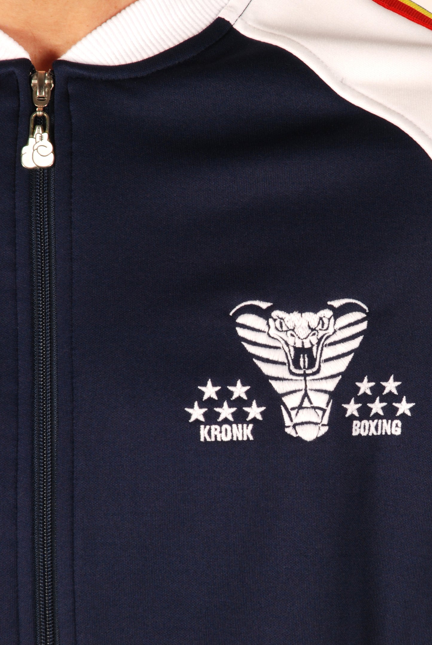 KRONK Boxing Cobra Logo Zip Track Top White and Navy