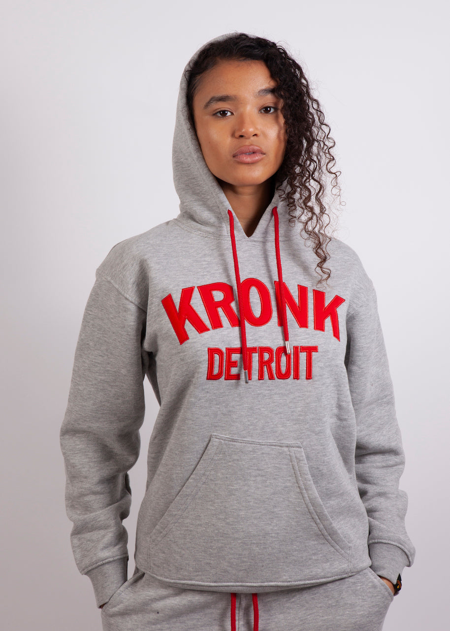 KRONKWOMEN Detroit Applique Hoodie Regular Fit Sports Grey with Red logo