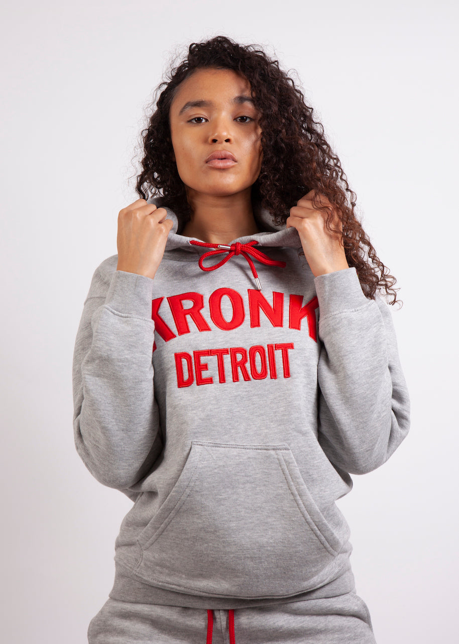 KRONKWOMEN Detroit Applique Hoodie Regular Fit Sports Grey with Red logo