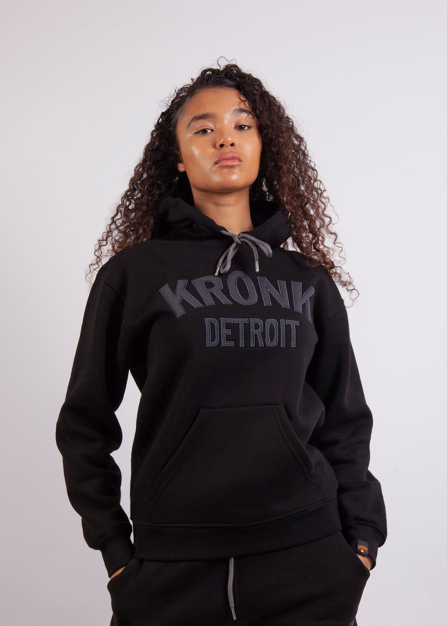 KRONKWOMEN Detroit Applique Hoodie Regular Fit Black With Charcoal Log ...