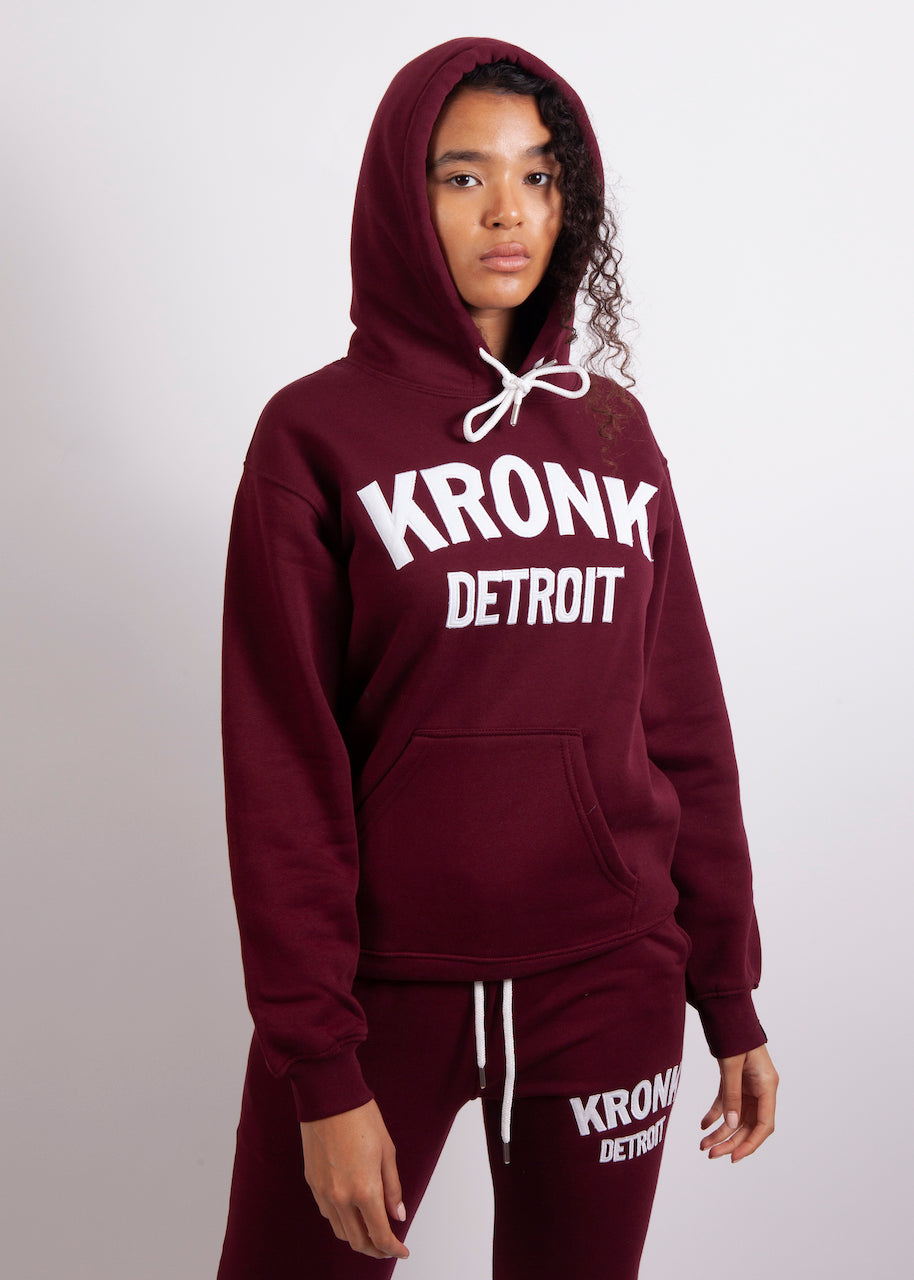 KRONKWOMEN Detroit Applique Hoodie Regular Fit Maroon With White Logo ...