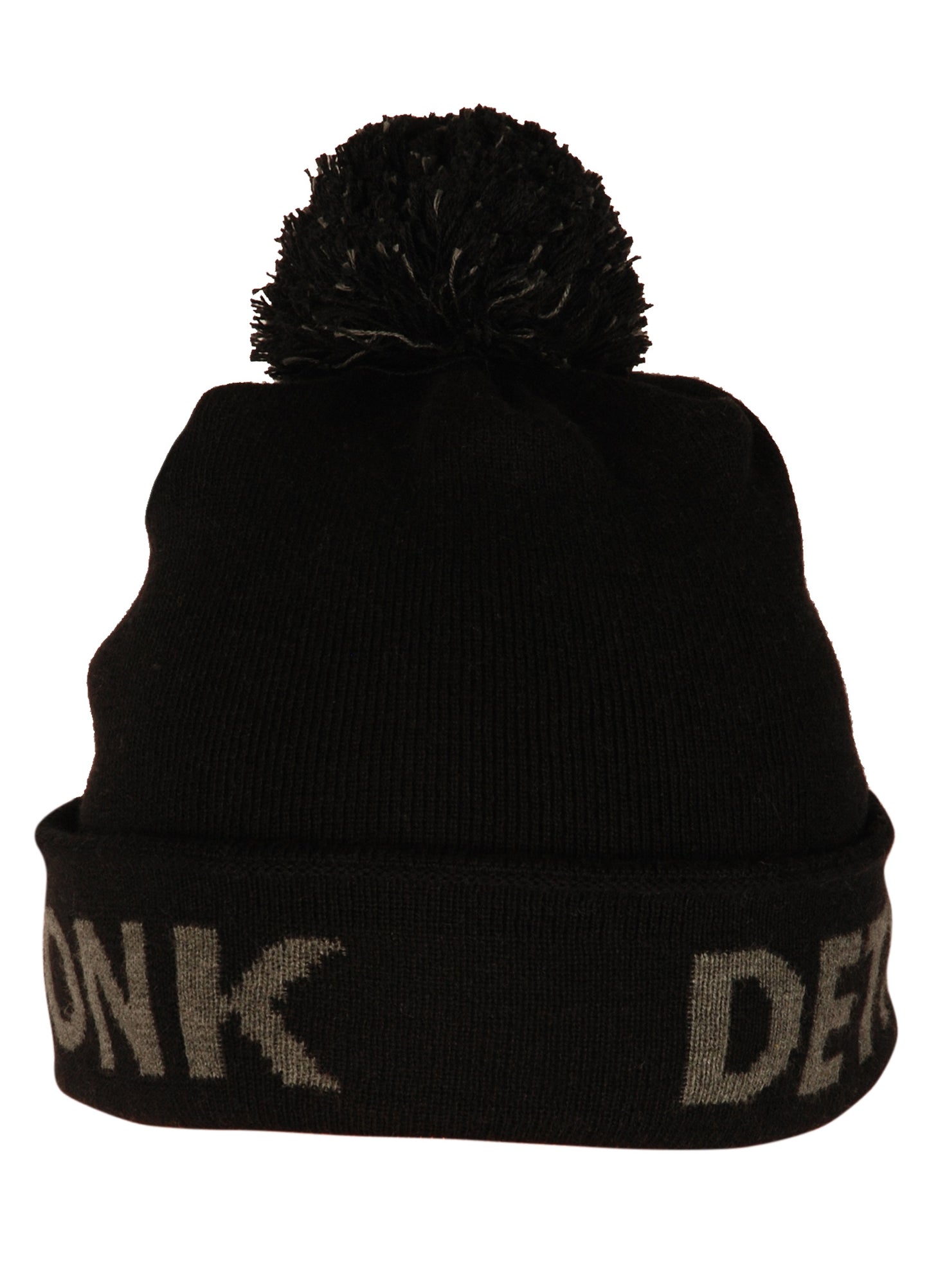 KRONK Detroit Bobble Hat Black with Charcoal knitted logo