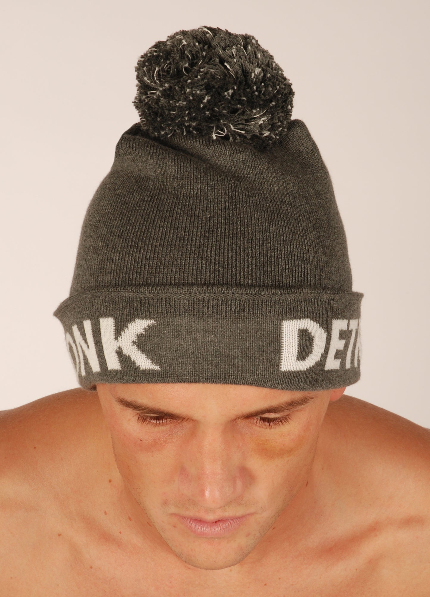 KRONK Detroit Bobble Hat Charcoal with White knitted logo
